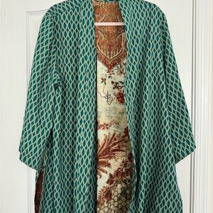 Chicos Teal Patterned Open Front Kimono